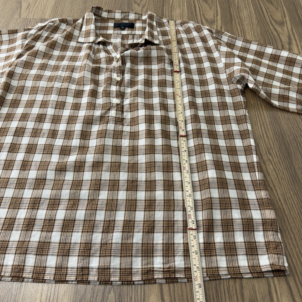 Nili Lotan Top Womens Large Brown Plaid Boho Cottagecore Breathable 100% Cotton - Picture 8 of 9